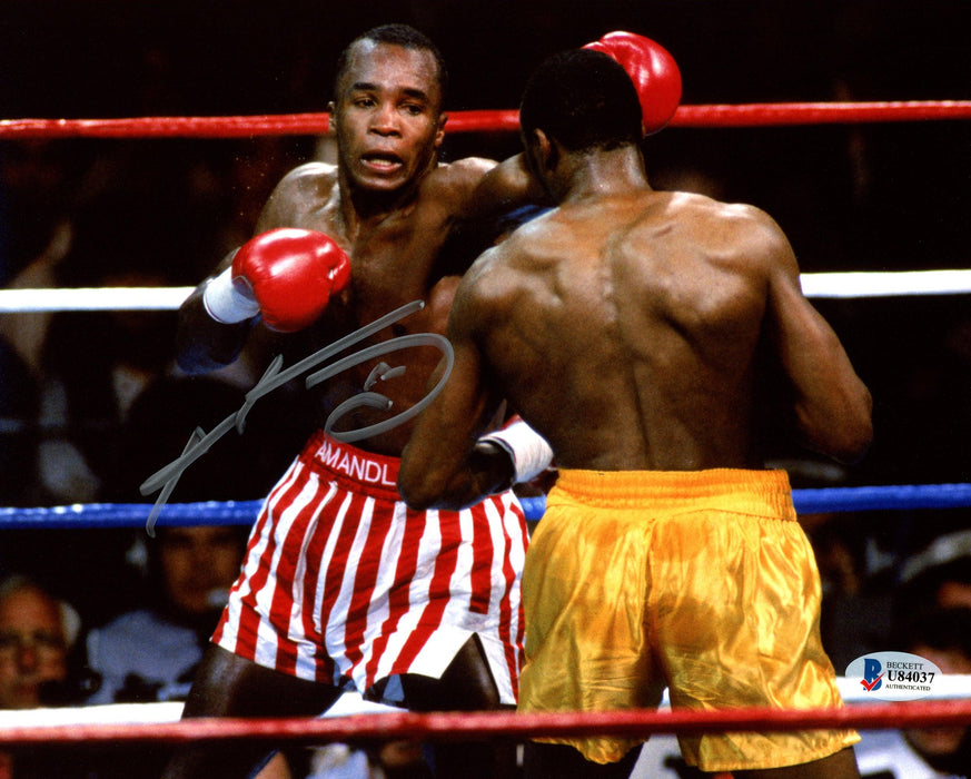 Sugar Ray Leonard Autographed 8x10 Photo vs. Thomas "Hitman" Hearns Beckett BAS Stock #178114 - RSA