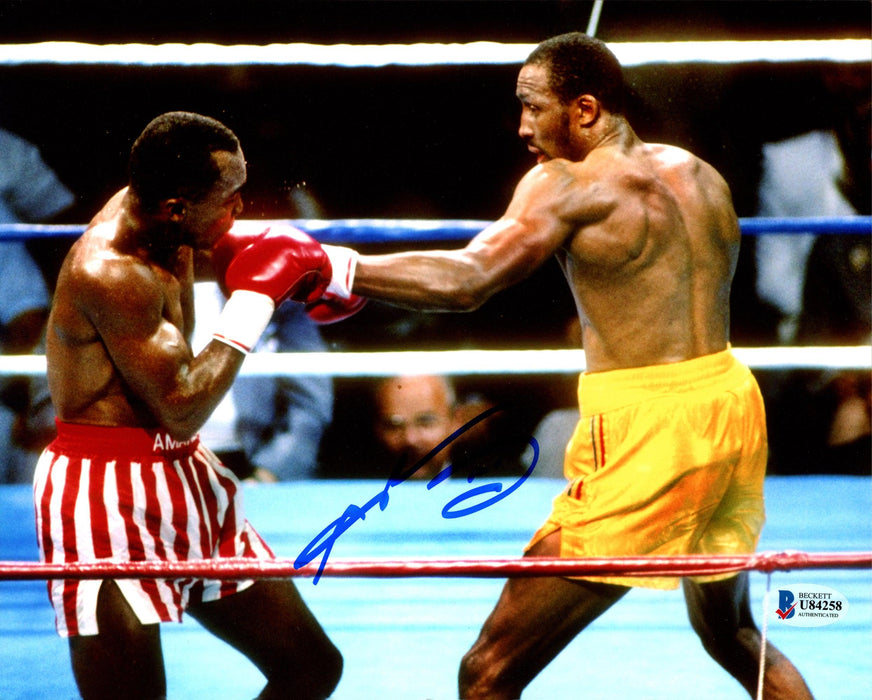 Sugar Ray Leonard Autographed 8x10 Photo vs. Thomas "Hitman" Hearns Beckett BAS Stock #178099 - RSA