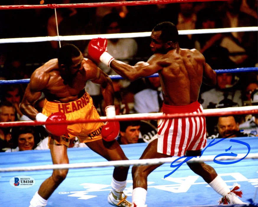Sugar Ray Leonard Autographed 8x10 Photo vs. Thomas "Hitman" Hearns Beckett BAS Stock #178103 - RSA
