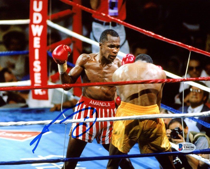 Sugar Ray Leonard Autographed 8x10 Photo vs. Thomas "Hitman" Hearns Beckett BAS Stock #178104 - RSA
