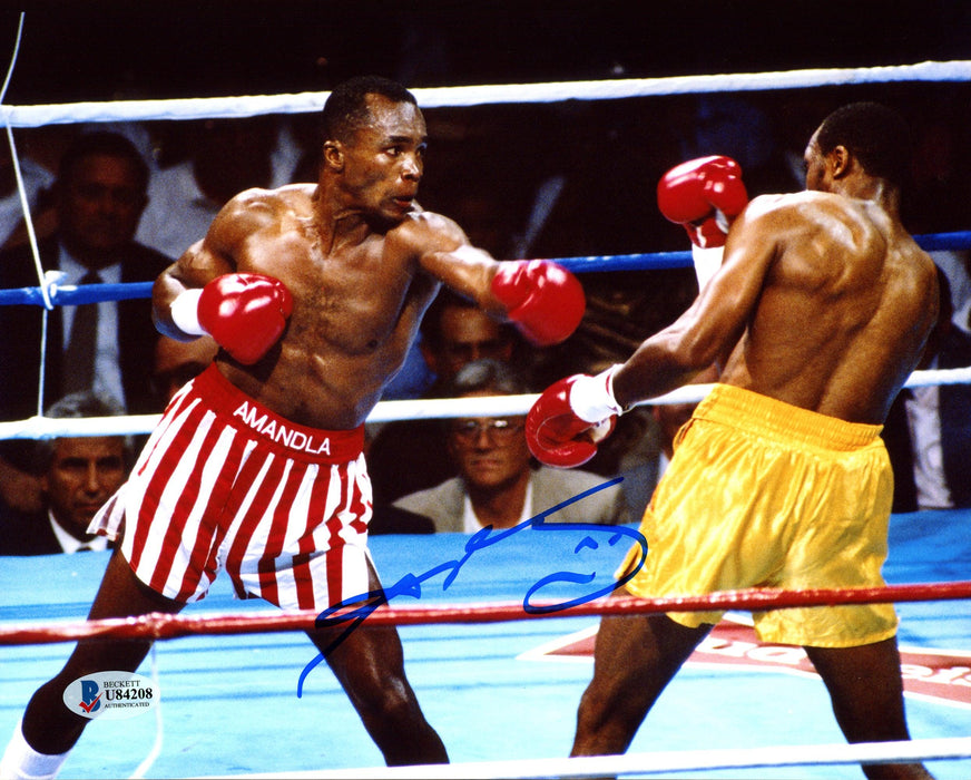 Sugar Ray Leonard Autographed 8x10 Photo vs. Thomas "Hitman" Hearns Beckett BAS Stock #178105 - RSA