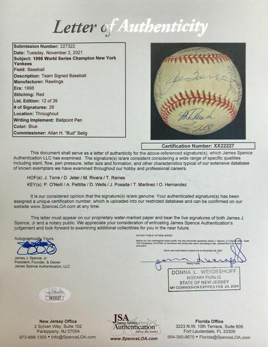 Sold at Auction: 1998 New York Yankees team signed limited edition