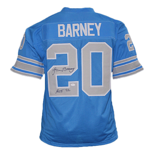 Lem Barney Autographed Football pro style Jersey Blue (JSA) HOF Inscri — RSA