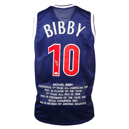 Mike Bibby Signed Arizona College Blue Stat Basketball Jersey (JSA) - RSA