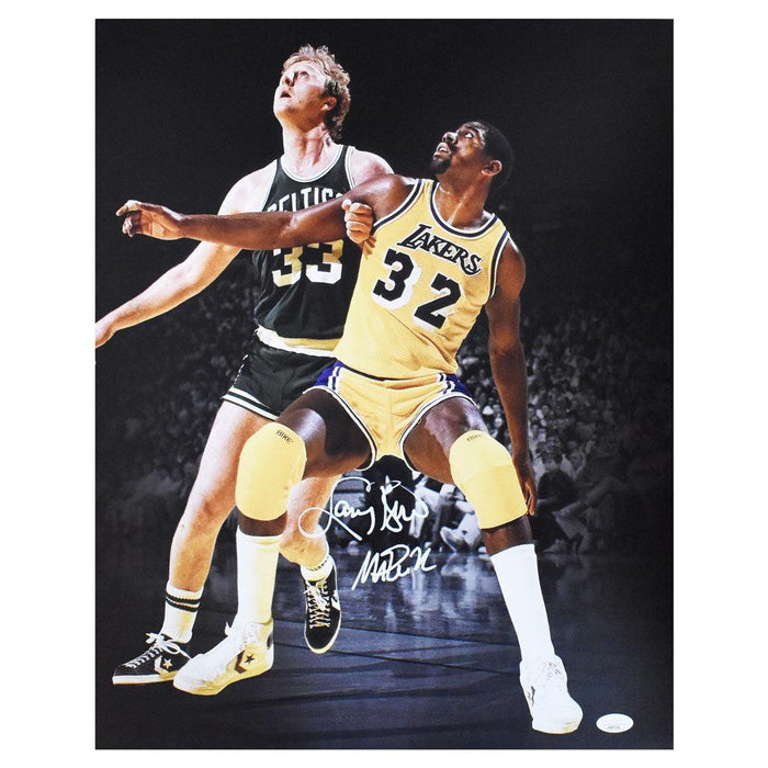 Magic Johnson Larry Bird Autographed 16 x 20 In the Post Photograph