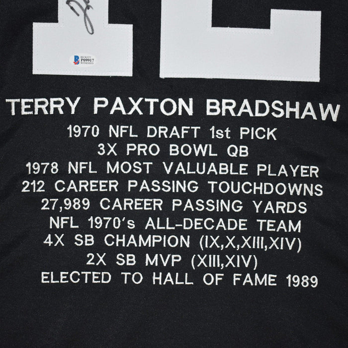 Terry Bradshaw Signed Pro-Edition Black Stat Football Jersey (Beckett)