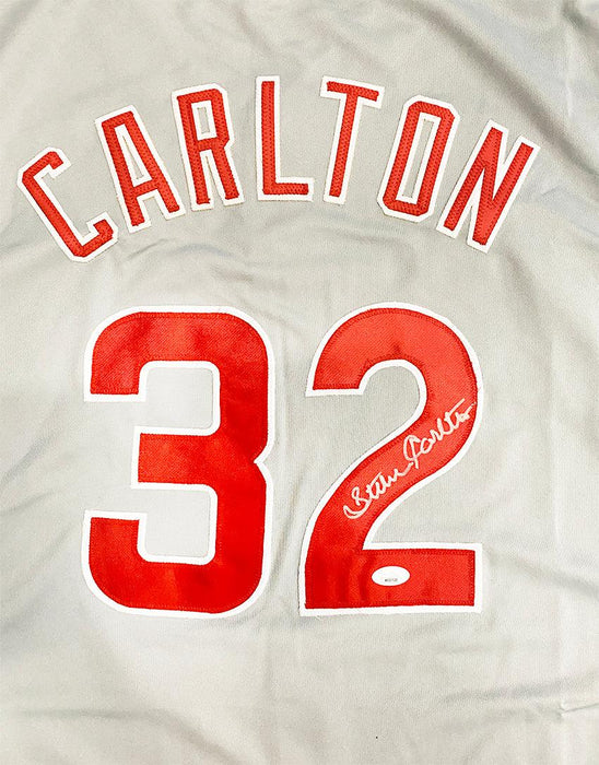 Steve Carlton Signed Philadelphia Grey Baseball Jersey (JSA)