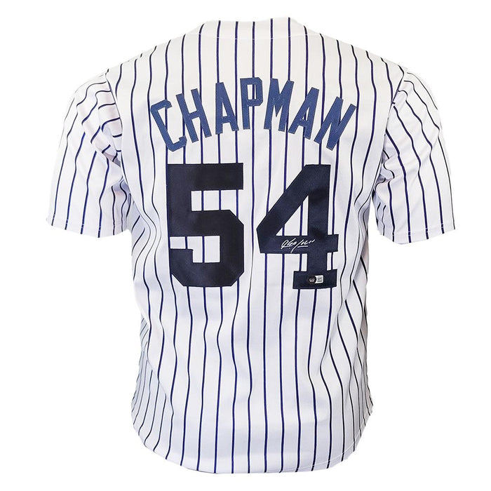 Aroldis Chapman Signed New York Pinstripe White Baseball Jersey (Beckett) - RSA