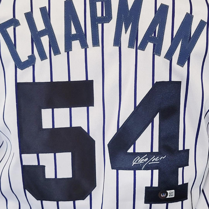 Aroldis Chapman Signed New York Pinstripe White Baseball Jersey (Beckett) - RSA