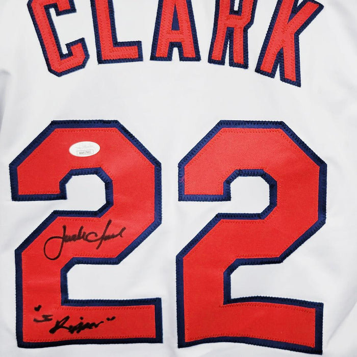 Jack Clark Signed The Ripper Inscription St. Louis White Baseball Jersey (JSA) - RSA