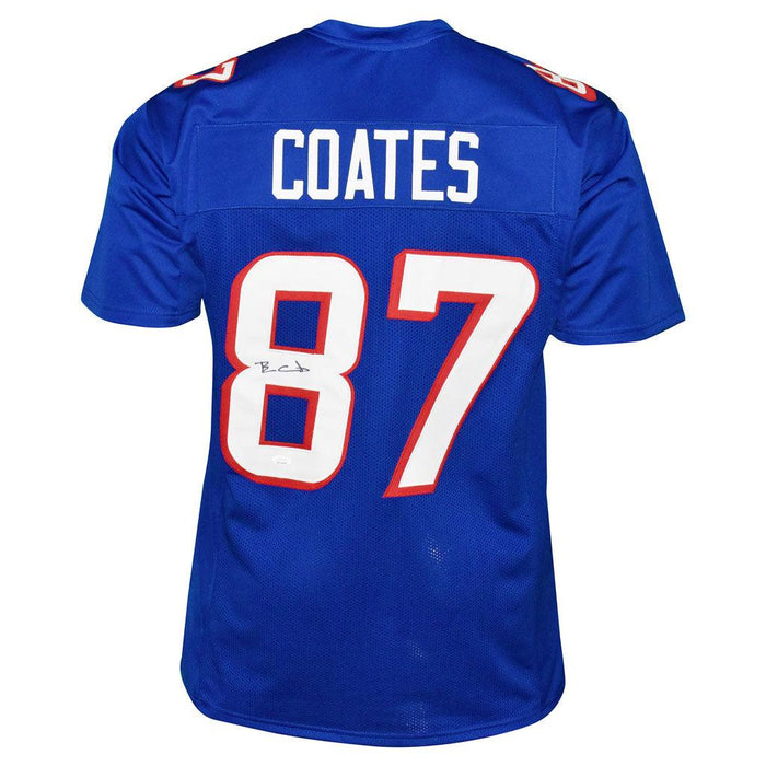 Ben Coates Signed New England Pro Blue Football Jersey (JSA) - RSA