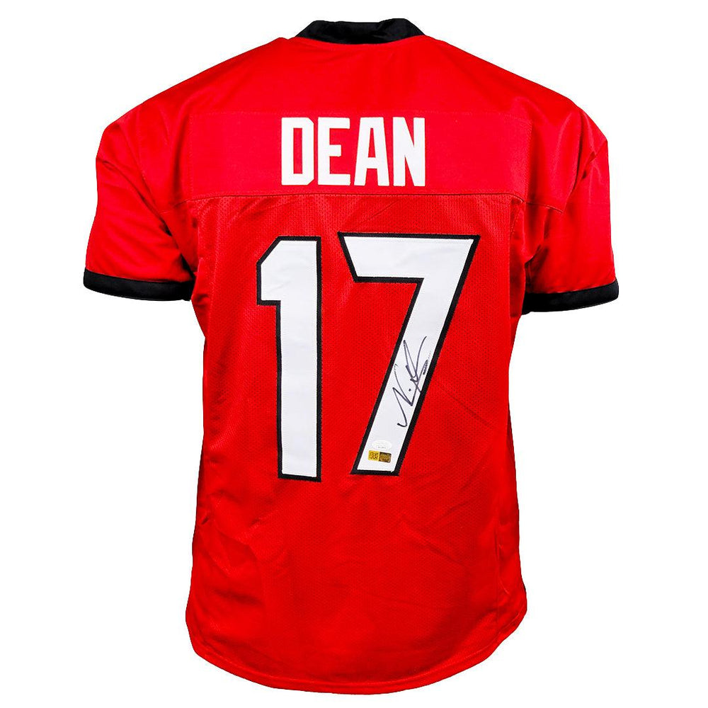 RSA Nakobe Dean Signed Georgia College Red Football Jersey (JSA)