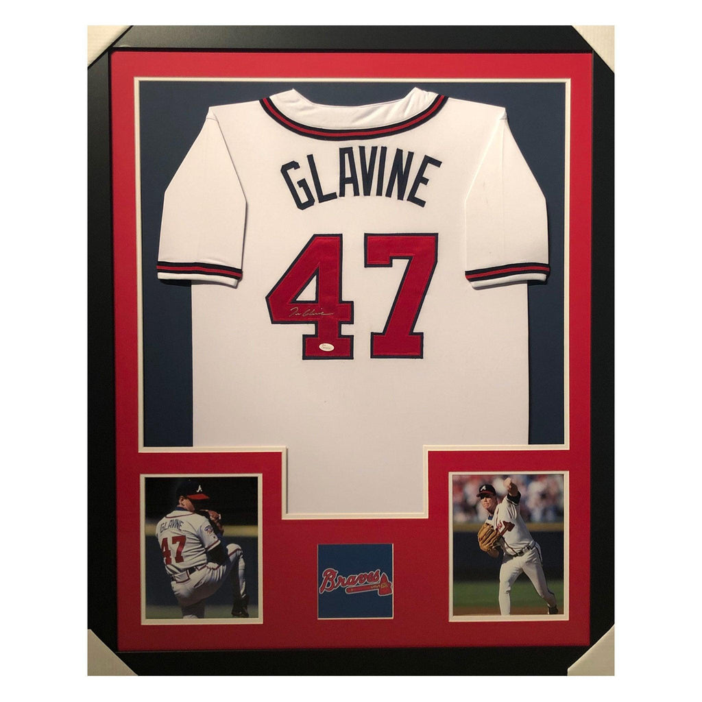 Tom Glavine Signed Atlanta Framed Vertical Layout Pro Edition Grey Jersey  (JSA)