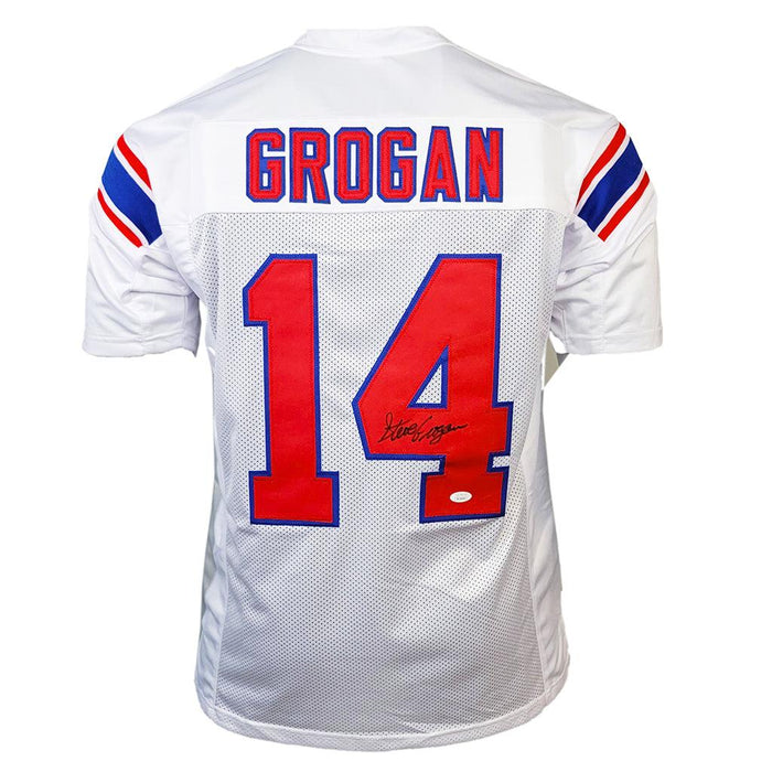 Steve Grogan Signed New England Throwback White Football Jersey (JSA) — RSA