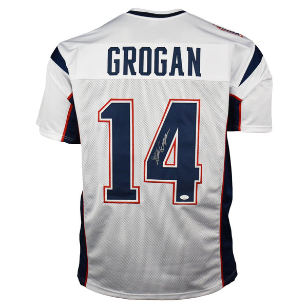 Steve Grogan Signed Throwback White Football Jersey JSA 