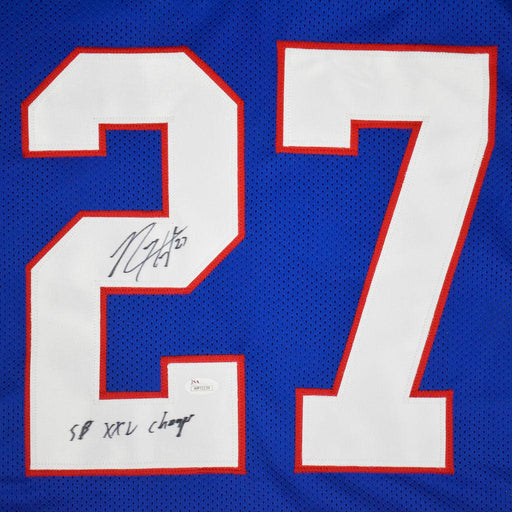 Rodney Hampton Signed SB XXV Champs Inscription New York Pro Blue Football Jersey (JSA) - RSA