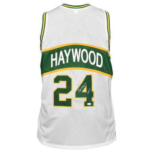 Spencer Haywood Signed HOF 15 Inscription Seattle White Basketball Jersey (JSA) - RSA
