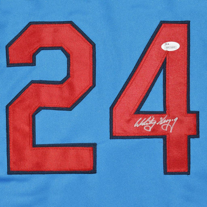 Autographed/Signed Whitey Herzog St. Louis Blue Baseball Jersey