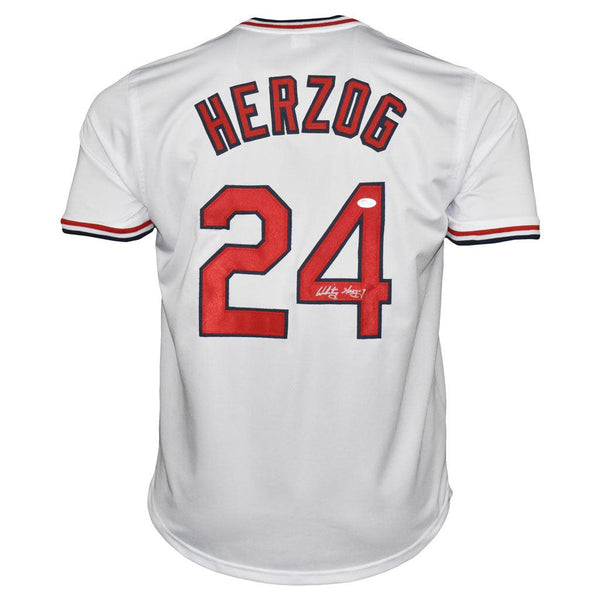 Autographed/Signed Whitey Herzog St. Louis White Baseball Jersey