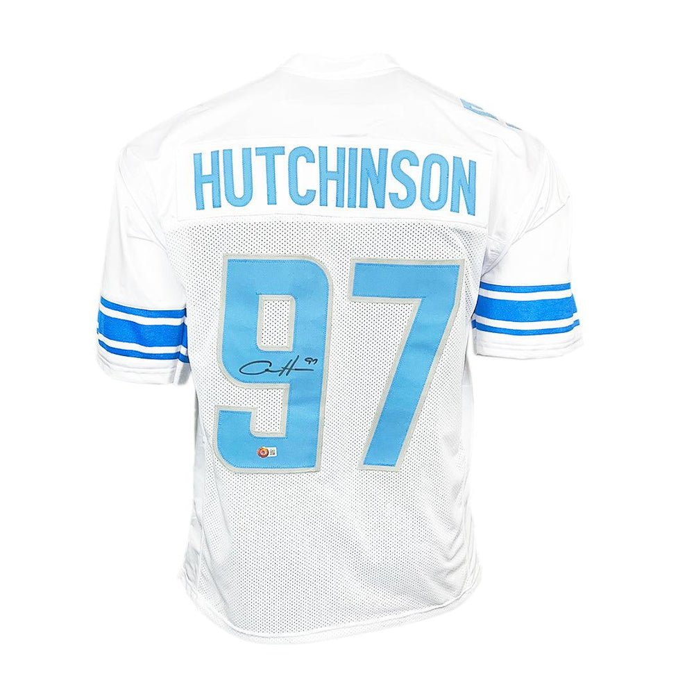 Autographed/Signed Aidan Hutchinson Detroit White Football Jersey