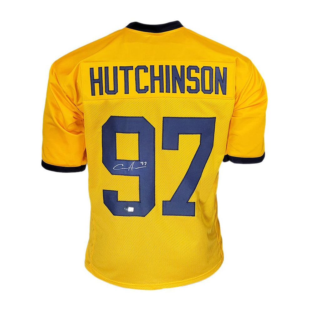 Autographed/Signed Aidan Hutchinson Michigan Yellow College