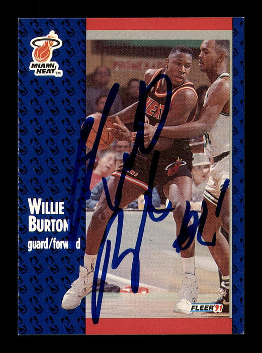 Willie Burton Autographed 1991 92 Fleer Card 105 Miami Heat SKU