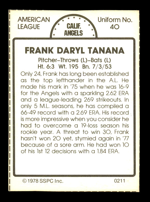 Frank Tanana Autographed 1978 SSPC Card #211 California Angels SKU