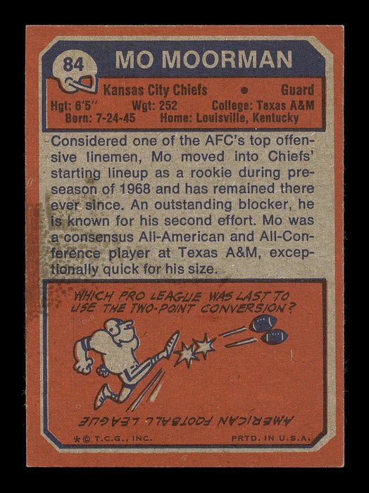 Mo Moorman Autographed 1973 Topps Card #84 Kansas City Chiefs SKU #176 — RSA