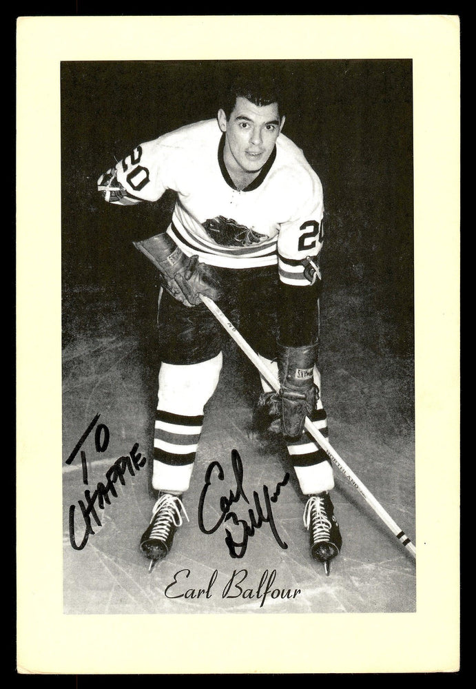Earl Balfour Autographed 1944-63 Beehive Group 2 4.5x6.5 Photo Chicago Blackhawks "To Chappie" SKU #176826 - RSA