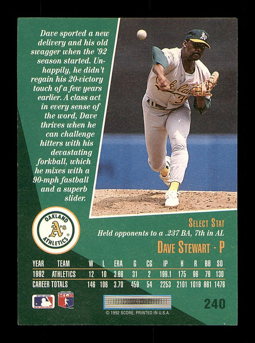 Dave Stewart Autographed 1993 Score Select Card #240 Oakland A's