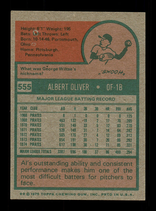 Al Oliver Autographed 1975 Topps Card #555 Pittsburgh Pirates SKU #168502