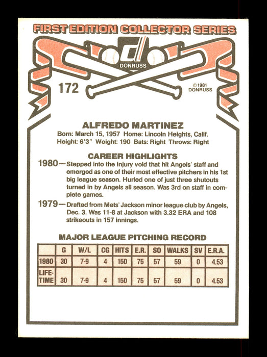 Alfredo "Fred" Martinez Autographed 1981 Donruss Card #172 California Angels SKU #166476 - RSA