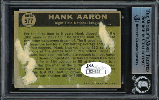 Hank Aaron Autographed 1960 Topps Card #566 Milwaukee Braves