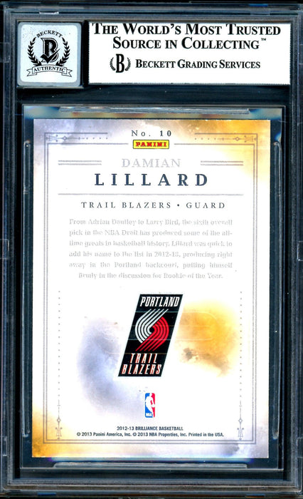 Damian Lillard Autographed 2012-13 Panini Brilliance Magic Numbers Rookie Card #10 Portland Trail Blazers Auto Grade Gem Mint 10 Beckett BAS #13605359 - RSA