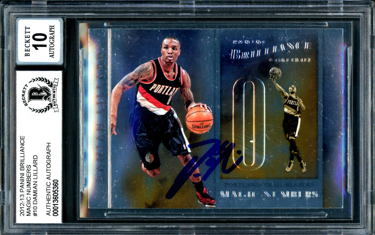 Damian Lillard Autographed 2012-13 Panini Brilliance Magic Numbers Rookie Card #10 Portland Trail Blazers Auto Grade Gem Mint 10 Beckett BAS #13605360 - RSA
