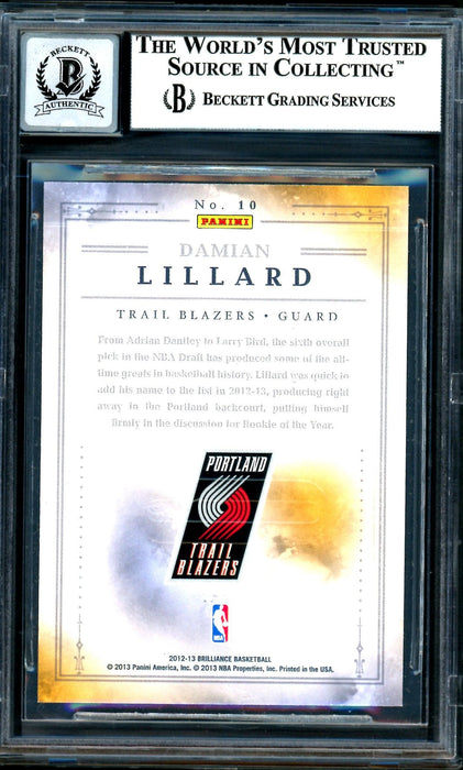 Damian Lillard Autographed 2012-13 Panini Brilliance Magic Numbers Rookie Card #10 Portland Trail Blazers Auto Grade Gem Mint 10 Beckett BAS #13605360 - RSA