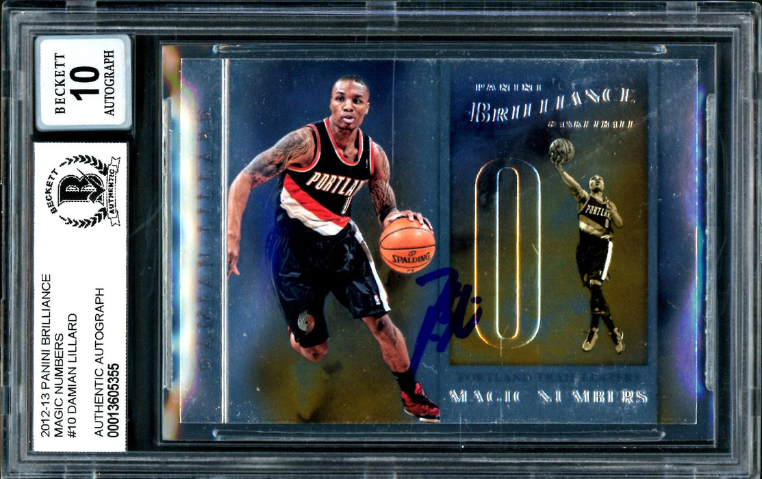 Damian Lillard Autographed 2012-13 Panini Brilliance Magic Numbers Rookie Card #10 Portland Trail Blazers Auto Grade Gem Mint 10 Beckett BAS #13605355 - RSA