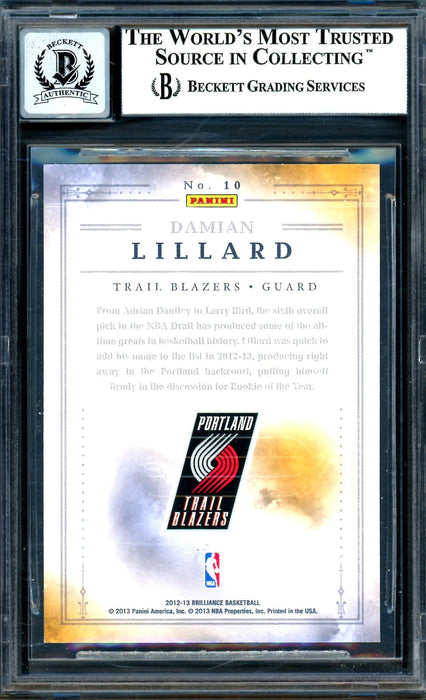 Damian Lillard Autographed 2012-13 Panini Brilliance Magic Numbers Rookie Card #10 Portland Trail Blazers Auto Grade Gem Mint 10 Beckett BAS #13605355 - RSA