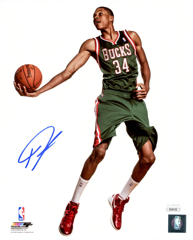 Giannis Antetokounmpo Autographed 8x10 Photo Milwaukee Bucks Green Uniform JSA Stock #203022 - RSA