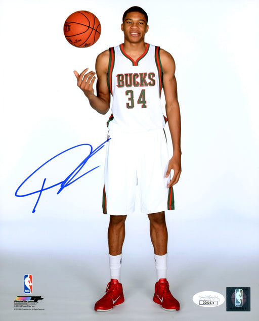 Giannis Antetokounmpo Autographed 8x10 Photo Milwaukee Bucks White Uniform JSA Stock #203023 - RSA