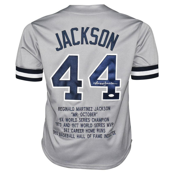 Reggie Jackson Signed New York Yankees Career Highlight Stat Jersey (J –
