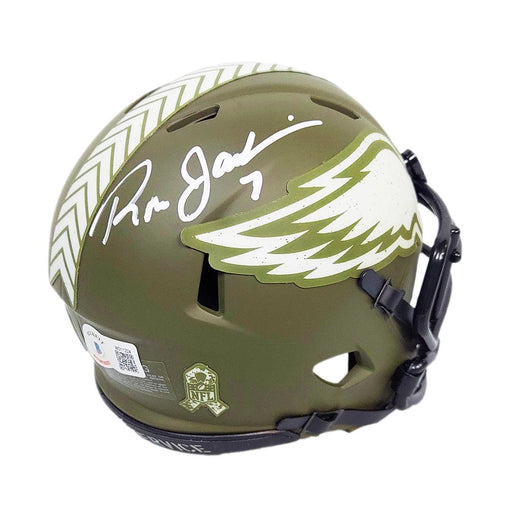 Ron Jaworski Signed Salute to Service Inscription Philadelphia Eagles Speed Mini Football Helmet (Beckett) - RSA