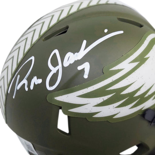 Ron Jaworski Signed Salute to Service Inscription Philadelphia Eagles Speed Mini Football Helmet (Beckett) - RSA