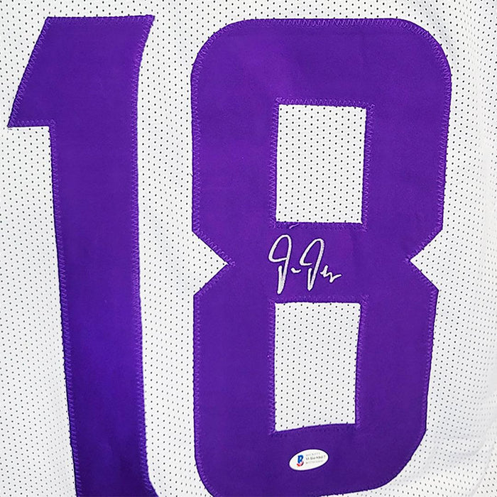 Justin Jefferson Signed Minnesota White Football Jersey (Beckett