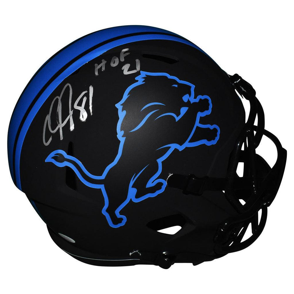 Calvin Johnson Autographed Detroit Lions Blue Football NFL Jersey with HOF  21 Inscription JSA