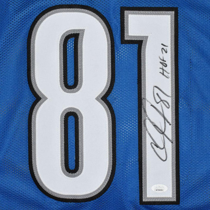 Calvin Johnson Signed HOF 21 Inscription Detroit Pro Blue Football Jersey  (JSA)