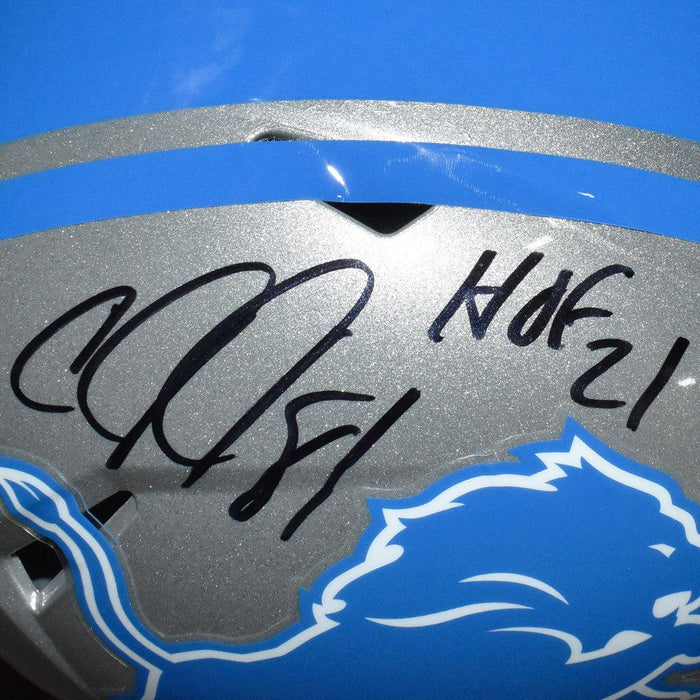 Calvin Johnson Autographed Detroit Lions Blue Football NFL Jersey with HOF  21 Inscription JSA