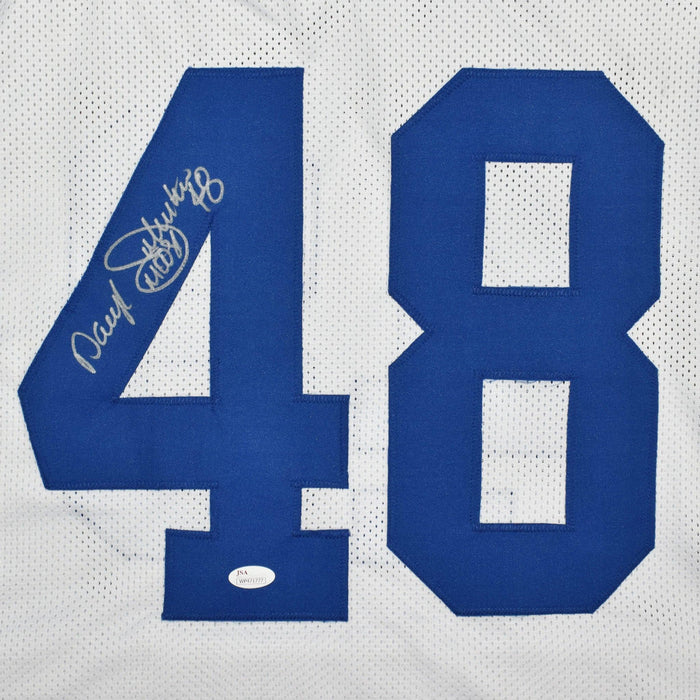 Athlon Sports Daryl Johnston signed White Custom Stitched Pro Style  Football Jersey #48 Moose minor snag- JSA Witnessed Hologram