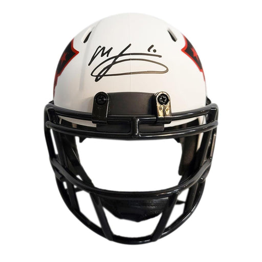 Shop Mac Jones New England Patriots Autographed Silver Mini Speed Helmet