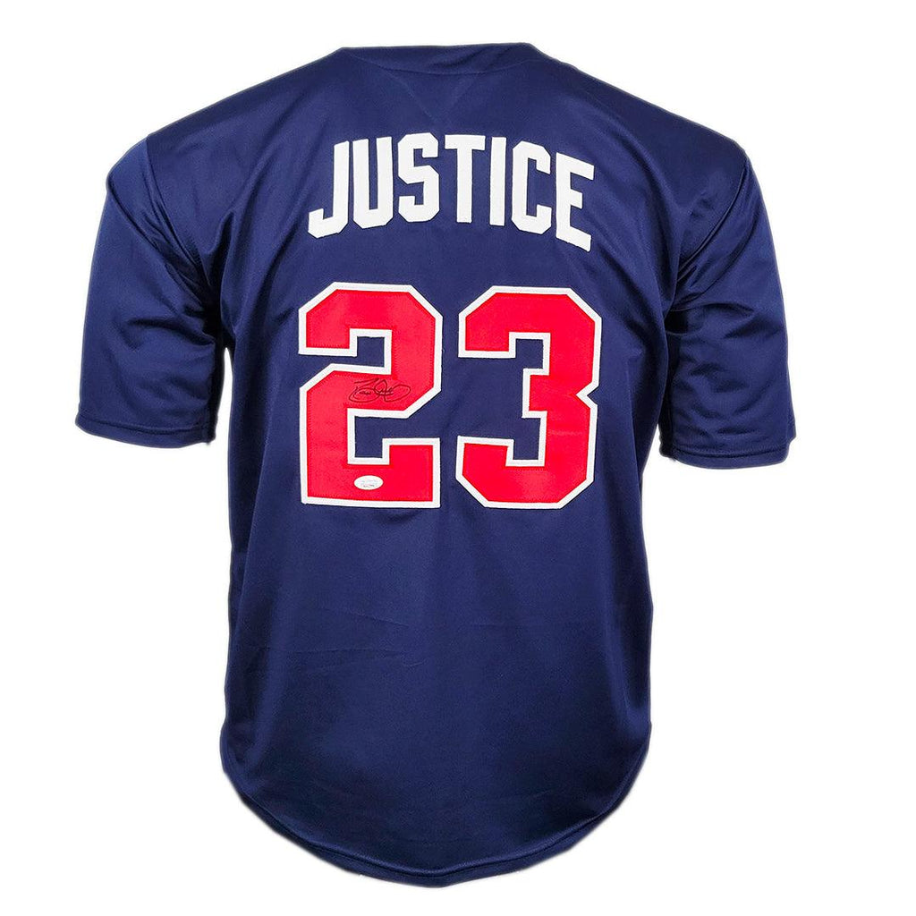 Dave Justice Autographed Atlanta Custom Blue Baseball Jersey - JSA COA